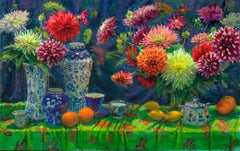 Green with flowers- 21st Century Contemporary Dutch Flower Still-life Painting
