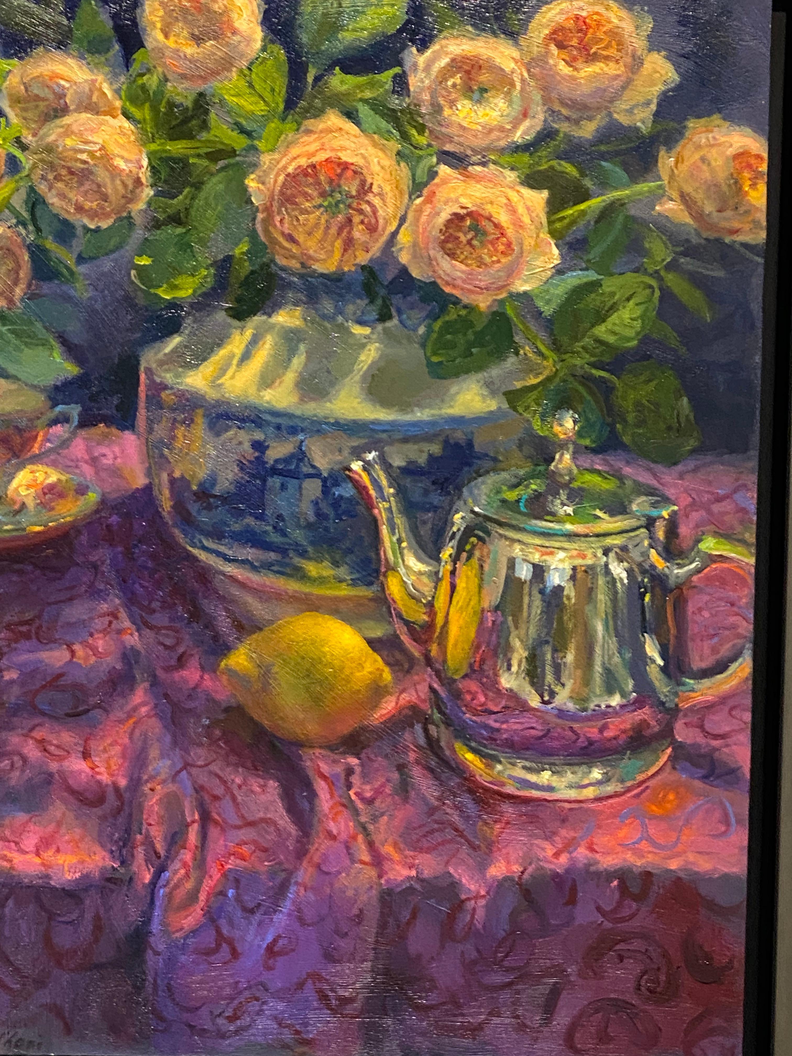 Home- Siglo XXI Pintura holandesa contemporánea de bodegones florales con rosas - Painting Contemporáneo de Keimpe van der Kooi