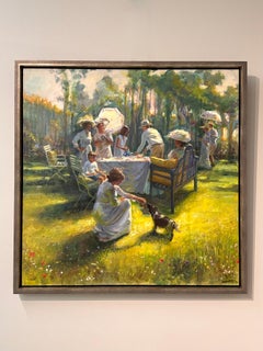 Party!- Zeitgenössisches impressionistisches Gemälde eines Gartens aus dem 21.