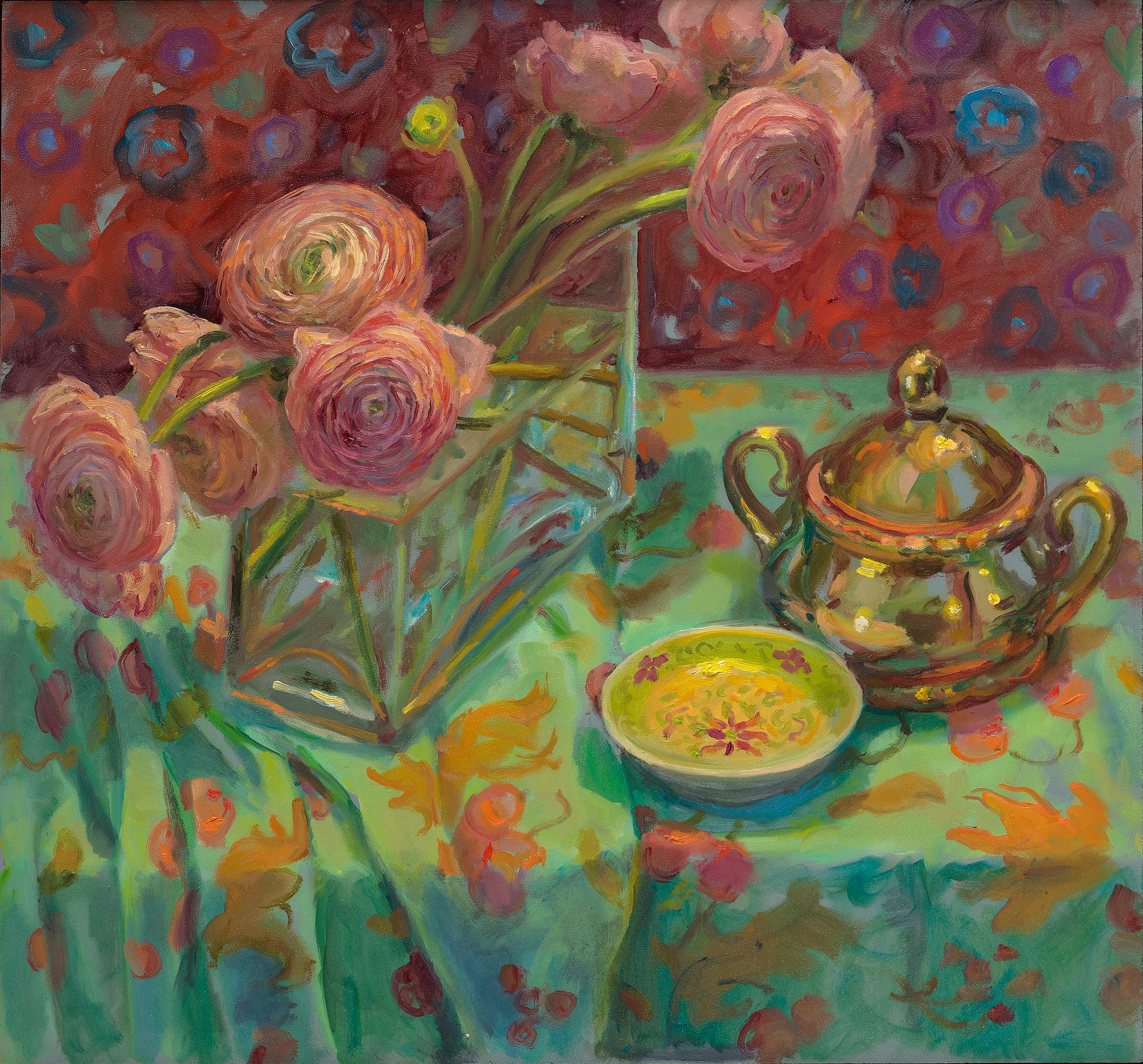 Ranunculus - Pittura olandese contemporanea del XXI secolo con natura morta di fiori