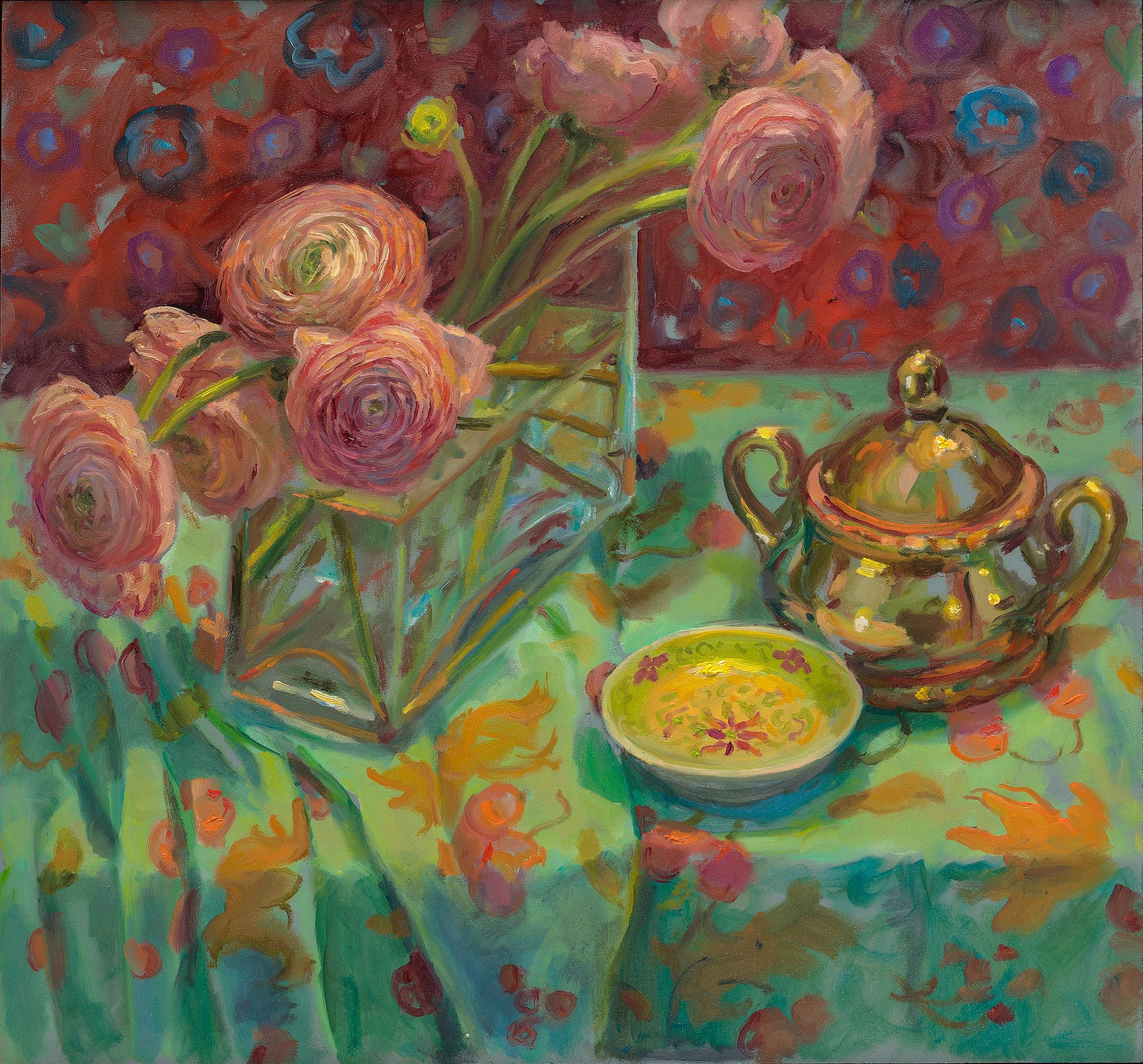 Ranunculus - Peinture contemporaine hollandaise de nature morte de fleurs, XXIe siècle 