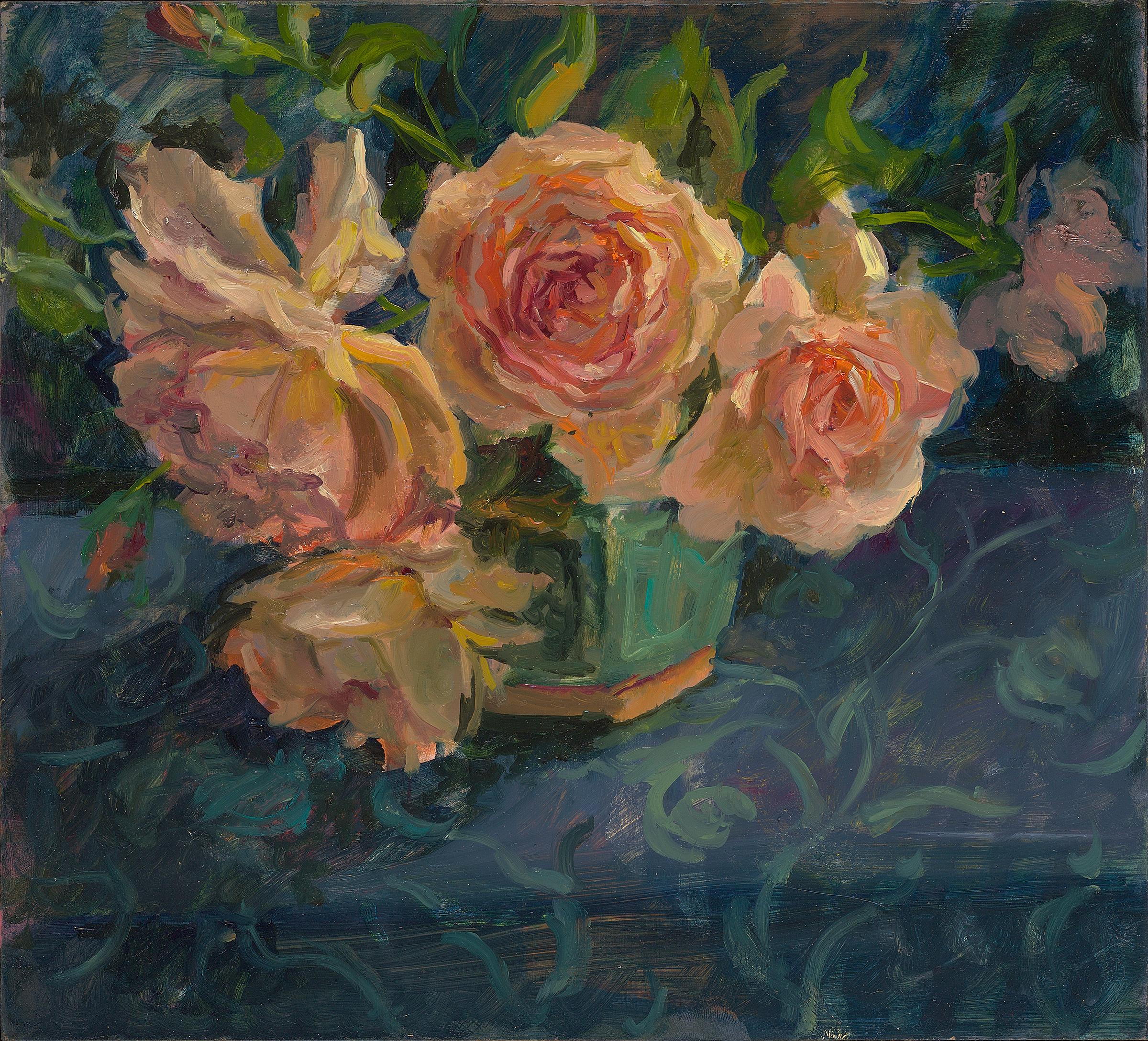Keimpe van der Kooi Figurative Painting - Roses from my own garden- 21st Century Contemporary Dutch Still-life Painting 