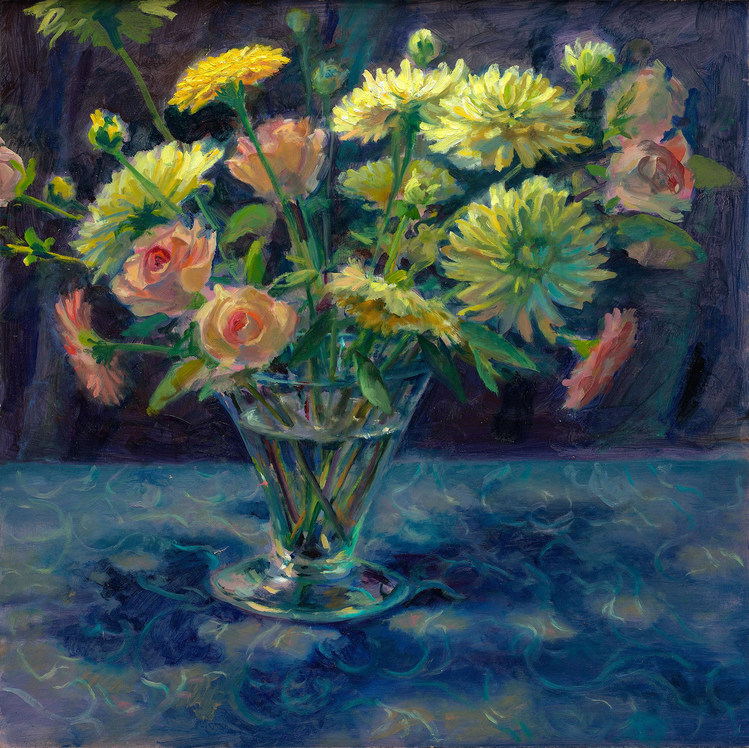 Gerbera's - Peinture contemporaine hollandaise de nature morte de fleur jaune, XXIe siècle 