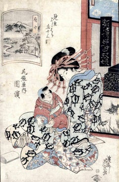 Bijinga - Original Woodcut by Keisai Eisen - 1830