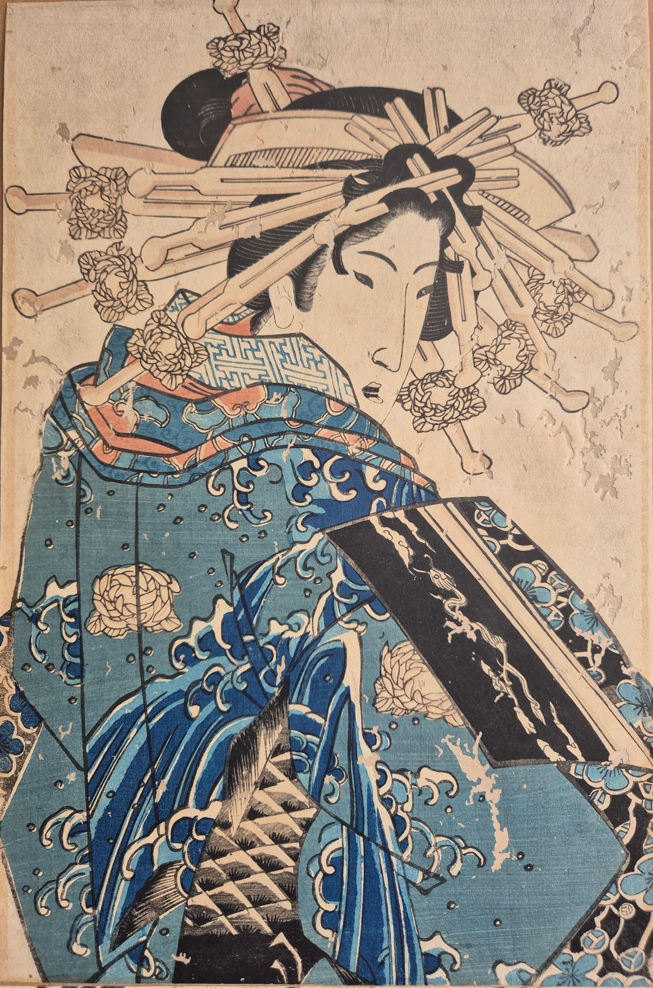 Keisai Eisen -- Courtisane en Kimono Koi Kakemono en vente 1