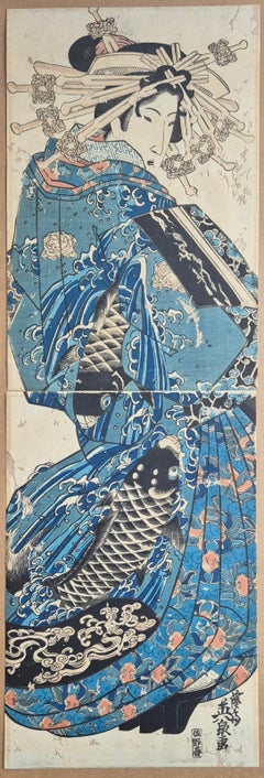 Keisai Eisen -- Courtisane en Kimono Koi Kakemono