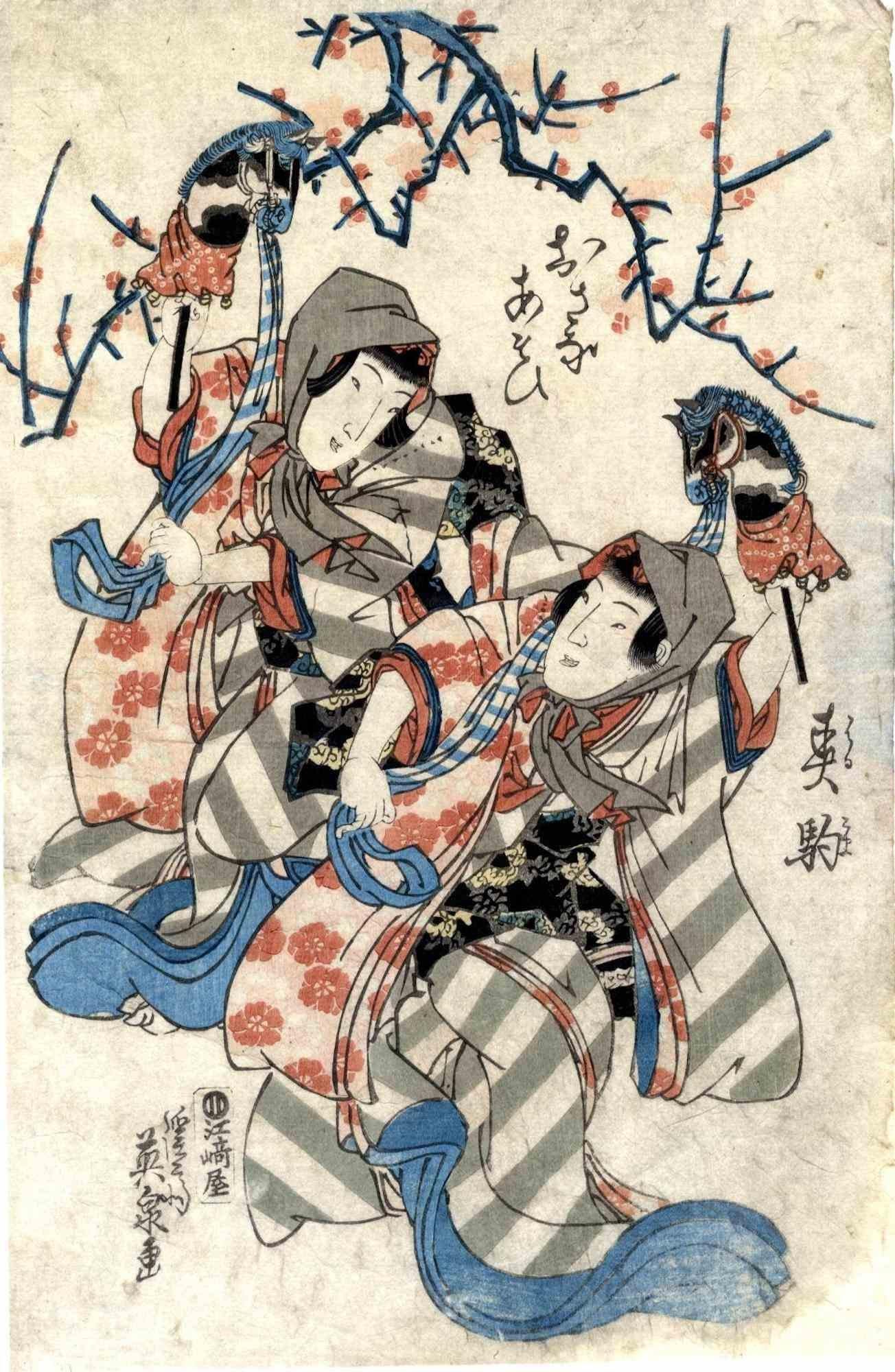 Figurative Print de Keisei Eisen - Caballito de primavera - Grabado xilográfico de Keisai Eisen - Década de 1830