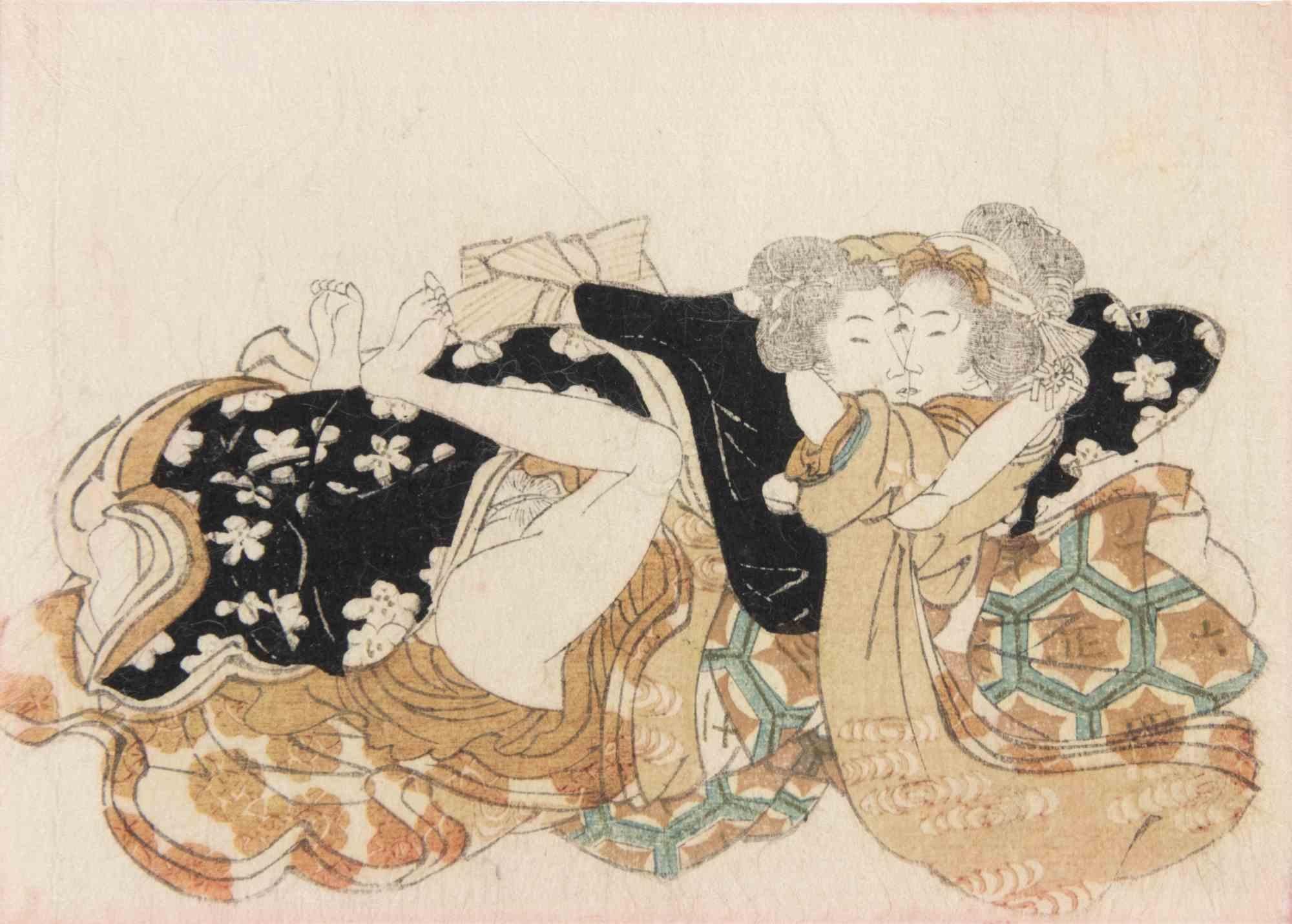 Shunga - Woodcut attr. Keisai Eisen - Mid-19th Century
