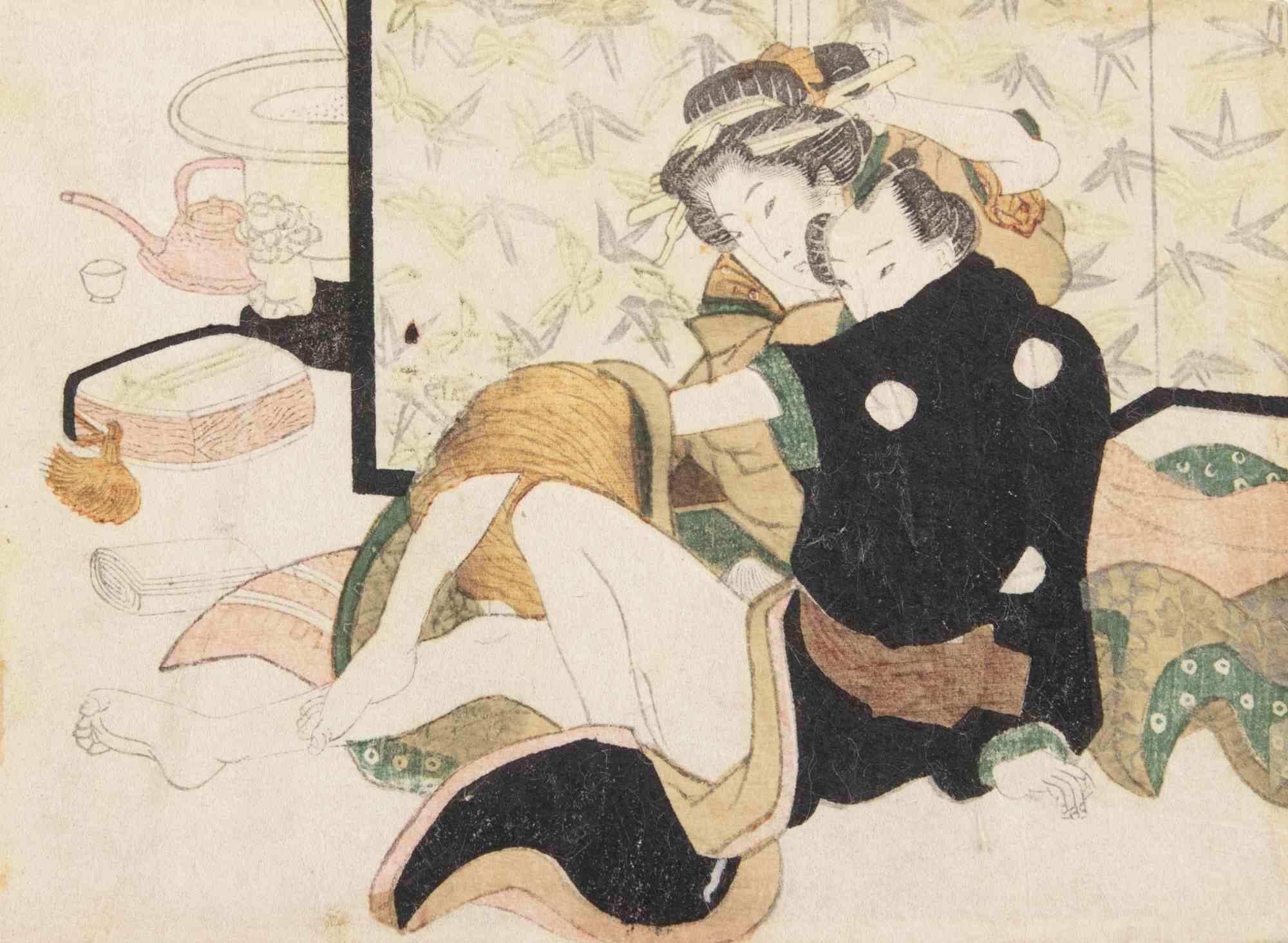 Shunga - Woodcut attr. Keisai Eisen - Mid-19th Century