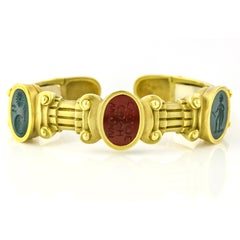Keiselstein-Cord 18 Karat Yellow Gold Bloodstone Intaglio Cuff Bangle Bracelet