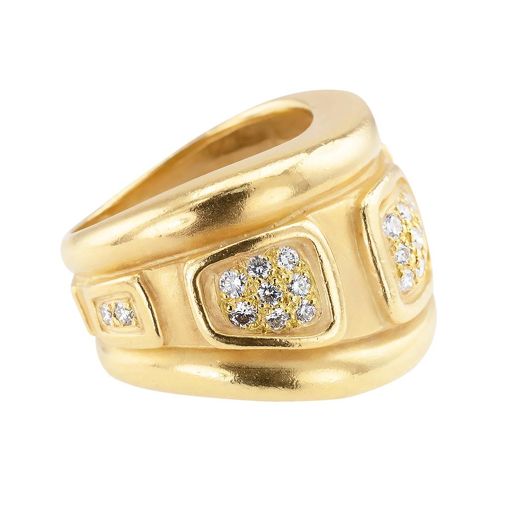 Contemporary Keiselstein Cord Diamond Yellow Gold Wide Ring Band