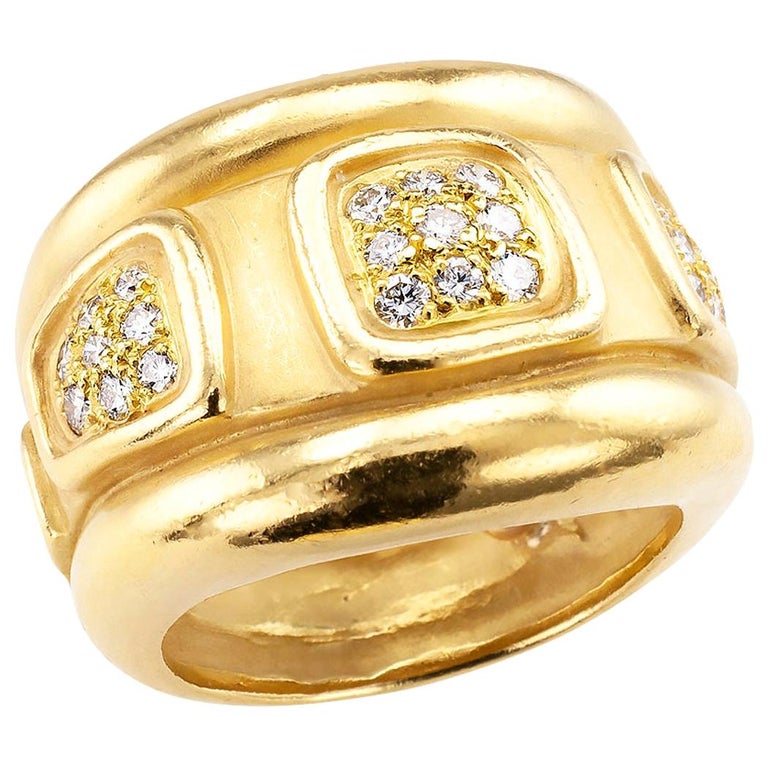 Keiselstein Cord Diamond Yellow Gold Wide Ring Band at 1stDibs