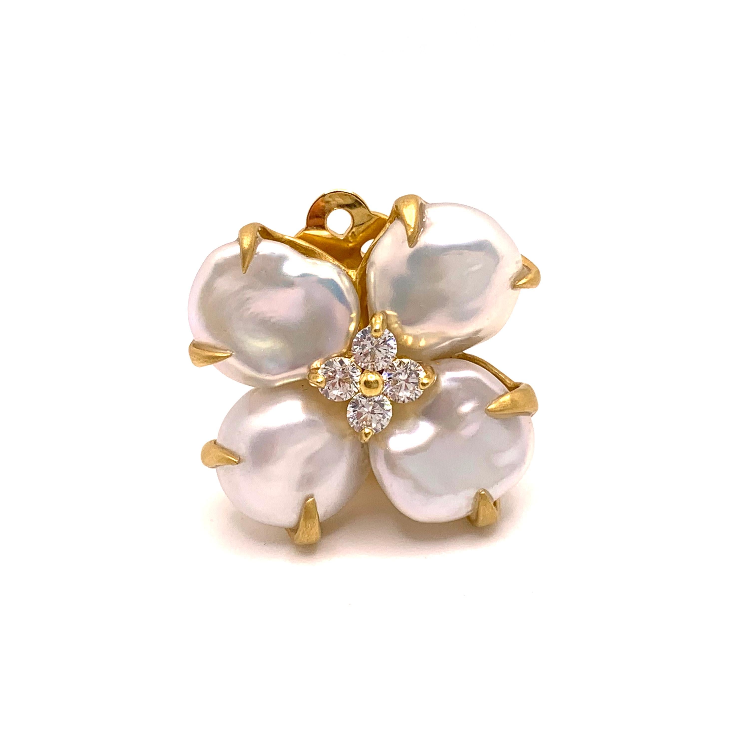 Keishi Pearl Blossom Flower Clip-on Vermeil Earrings In New Condition In Los Angeles, CA