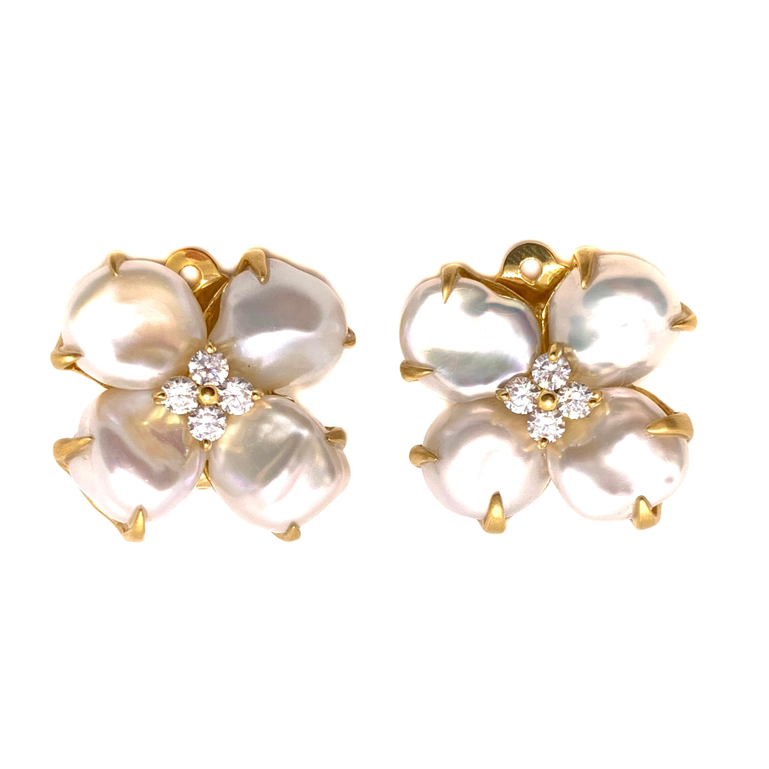 Keishi Pearl Blossom Flower Clip-on Vermeil Earrings 1