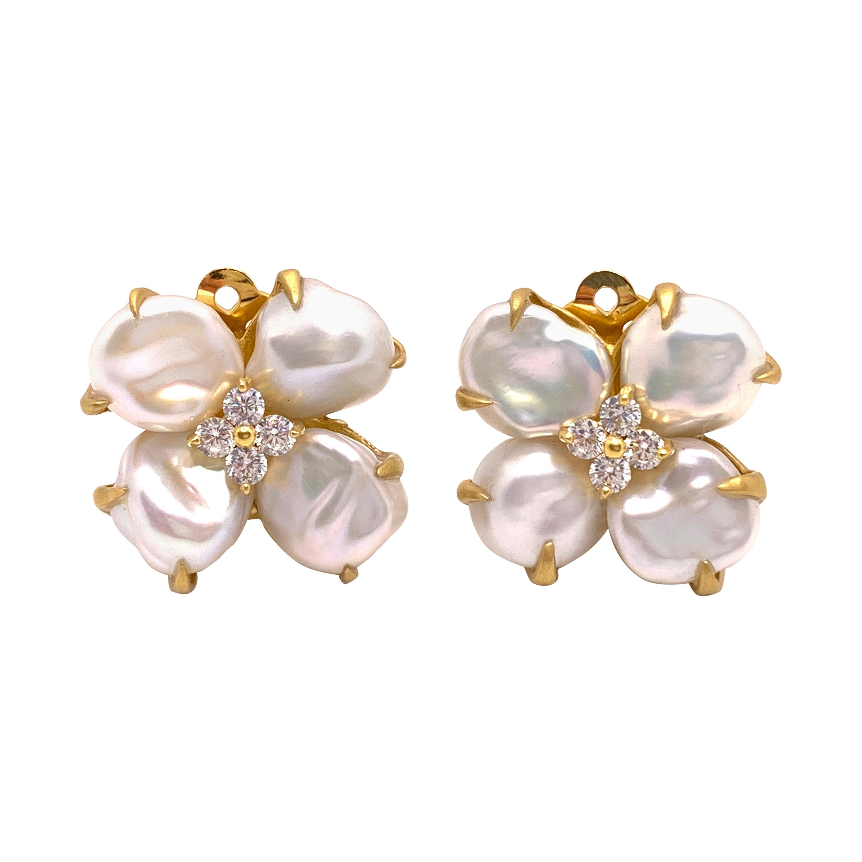 Keishi Pearl Blossom Flower Clip-on Vermeil Earrings