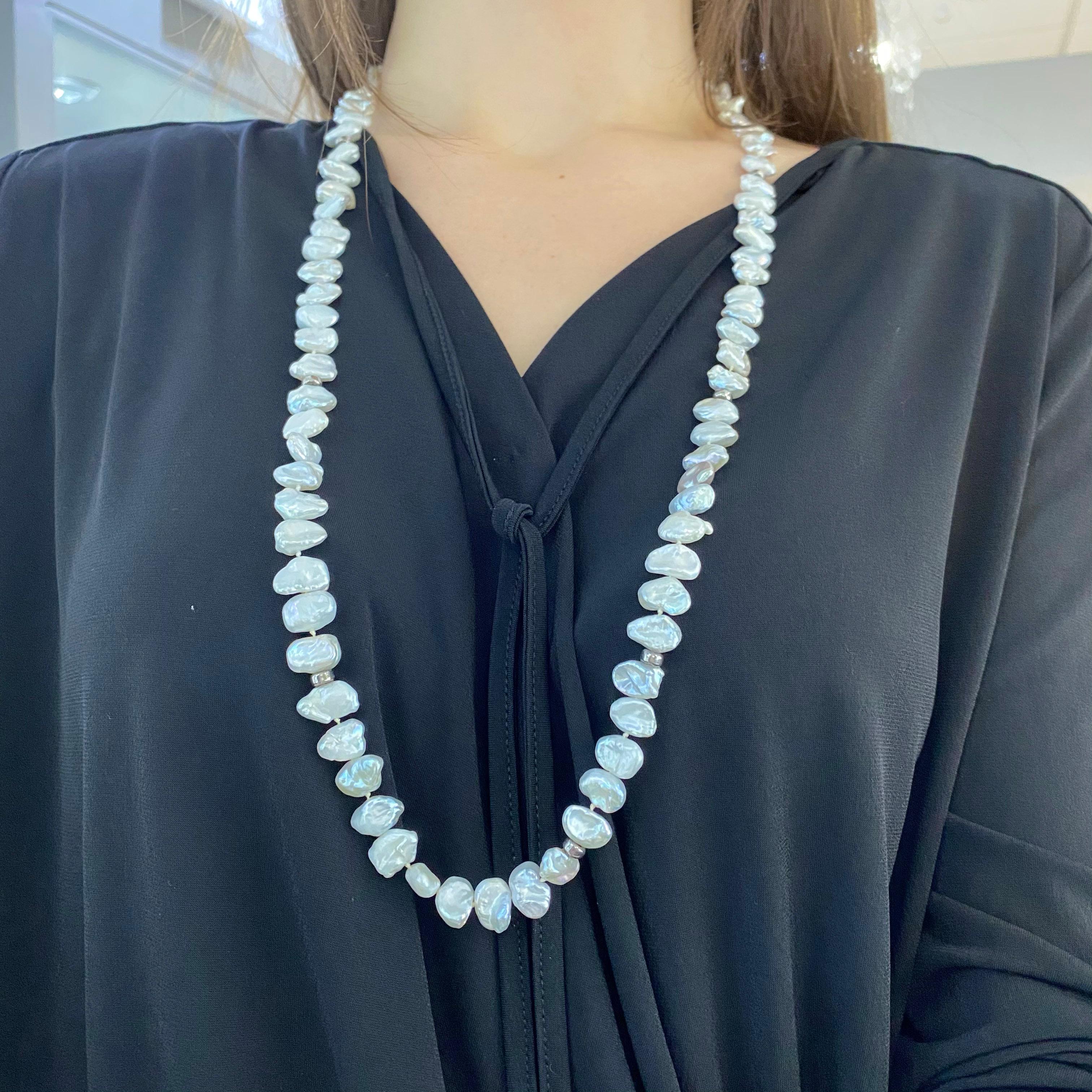 Oval Cut Keishi Pearl, Necklace, Organic Pearls w 90 Pearls