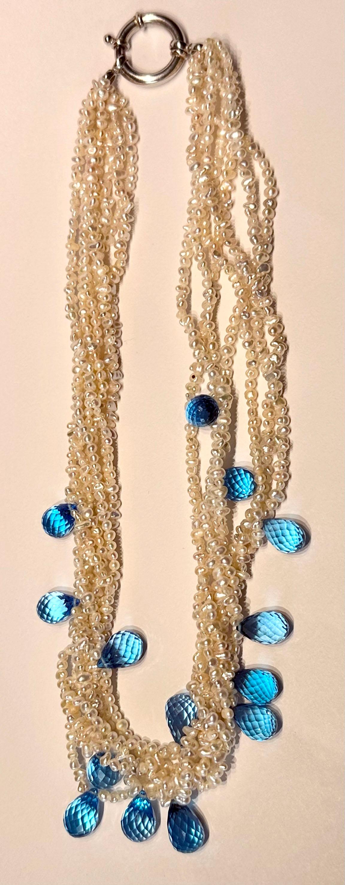Keishi, collier torsadé en perles d'eau salée avec briolettes en topaze en vente 7