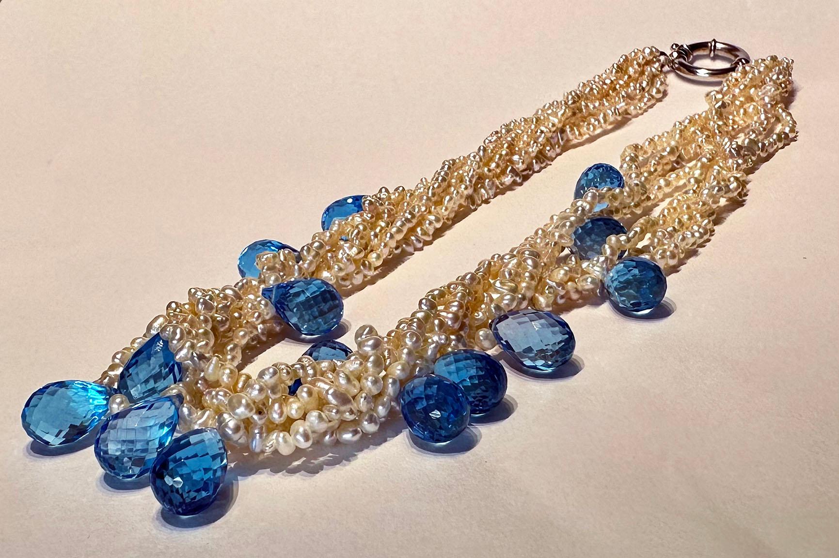 Keishi, collier torsadé en perles d'eau salée avec briolettes en topaze en vente 8