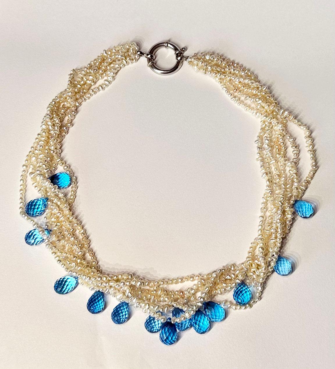 Taille briolette Keishi, collier torsadé en perles d'eau salée avec briolettes en topaze en vente