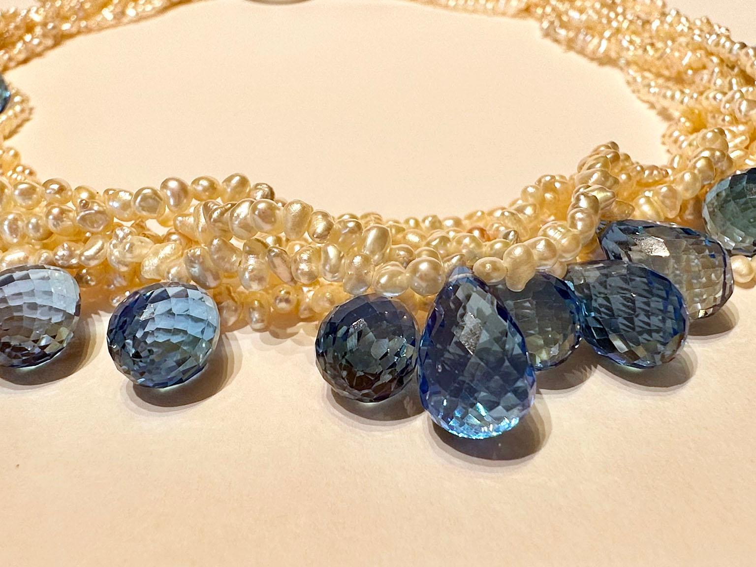 Keishi, collier torsadé en perles d'eau salée avec briolettes en topaze en vente 4