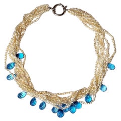 Keishi Salt Water Pearl Torsade Necklace with Topaz Briolettes