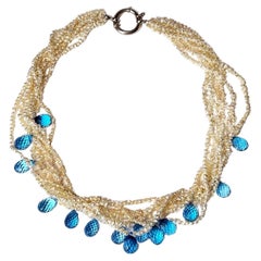Collana Torsade di perle d'acqua salata Keishi con briolette di topazio