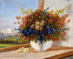 Vintage “Bouquet of Wild Flowers in Landscape”