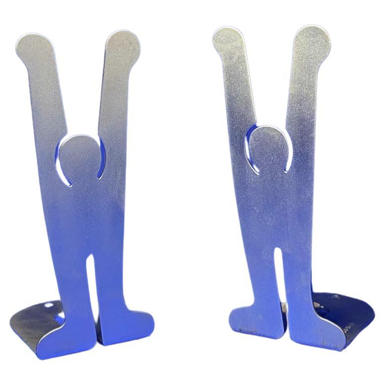 Keit Harring 2 Brushed Metal Bookends Marked  For Sale