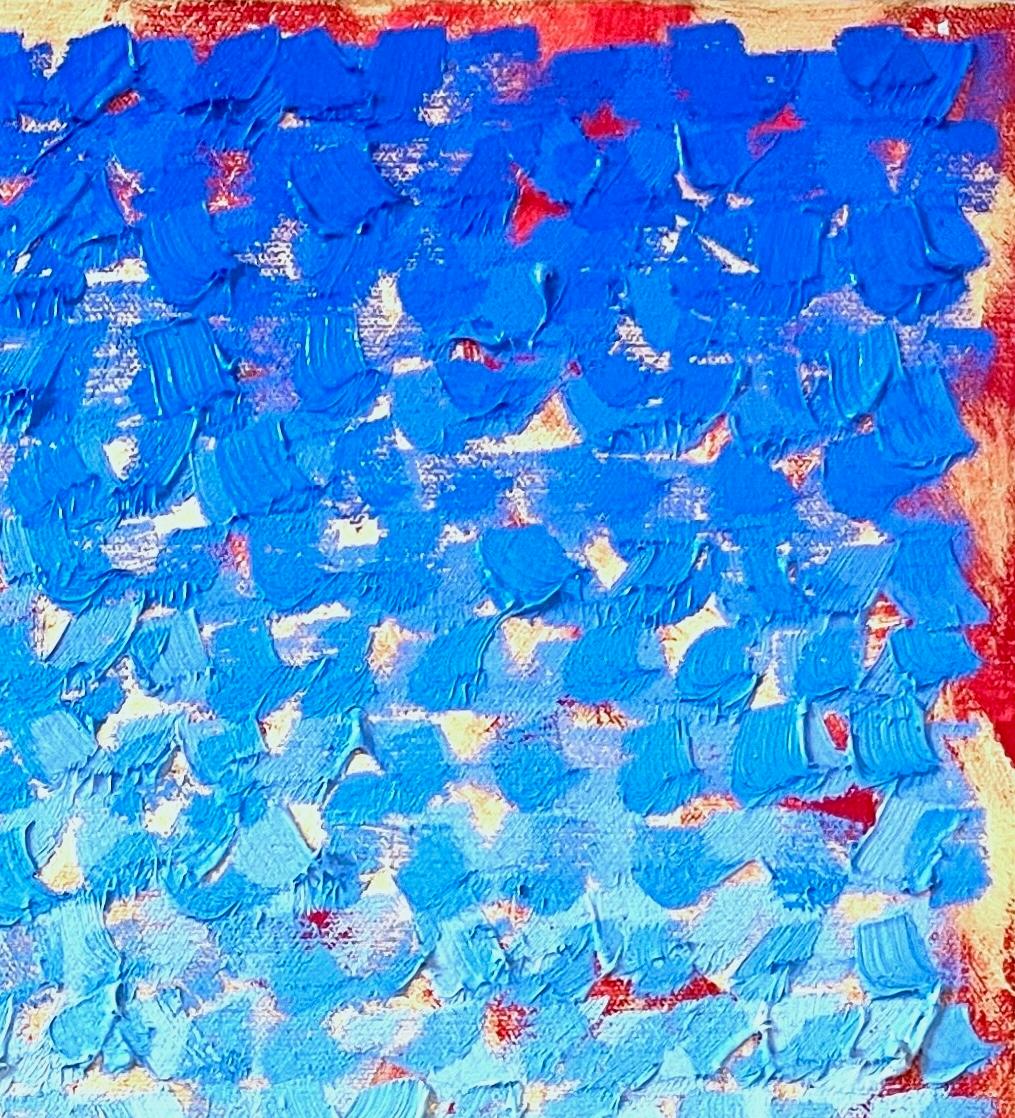 2024J: heavily textured pointillist ombre painting in blue & turquoise w/ gold - Painting by Keith Breitfeller