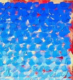2024J: heavily textured pointillist ombre painting in blue & turquoise w/ gold