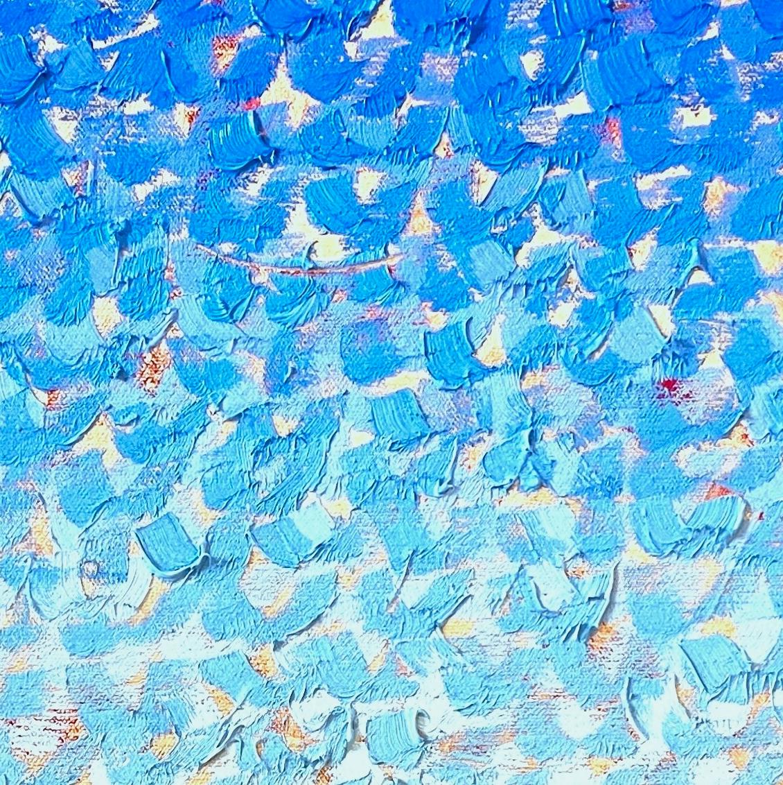 2024J: heavily textured pointillist ombre painting in blue & turquoise w/ gold - Abstract Painting by Keith Breitfeller
