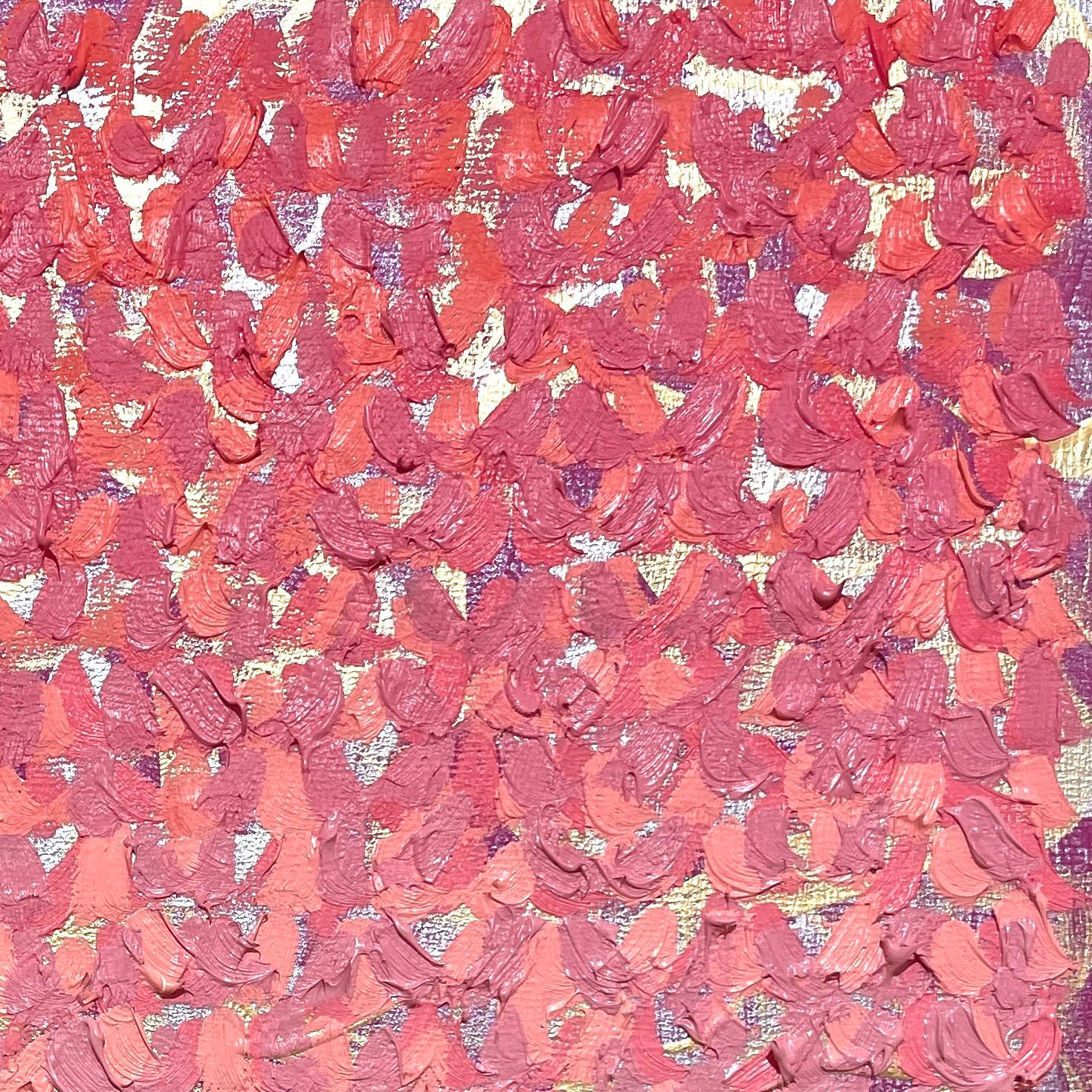 2025B: Small, heavily textured pointillist ombre painting in pink, rose w/ gold - Pink Abstract Painting by Keith Breitfeller