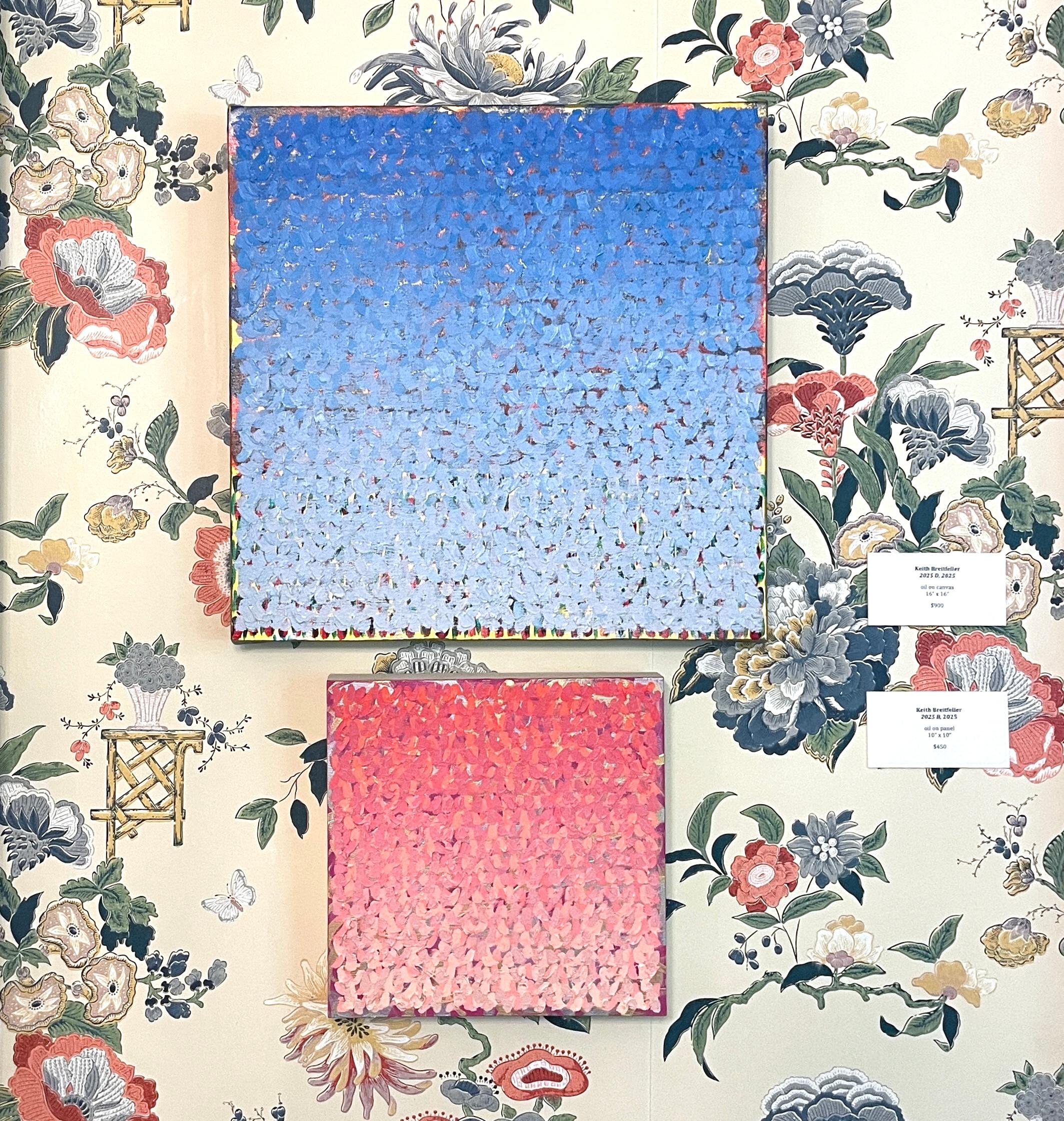 2025B: Small, heavily textured pointillist ombre painting in pink, rose w/ gold For Sale 1