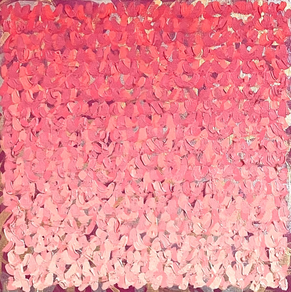 Keith Breitfeller Abstract Painting - 2025B: Small, heavily textured pointillist ombre painting in pink, rose w/ gold