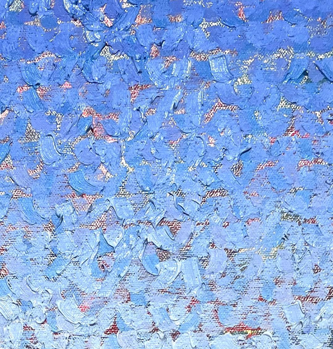 2025D: pittura puntinista ombreggiata e fortemente strutturata in blu con fondo multicolore - Painting di Keith Breitfeller