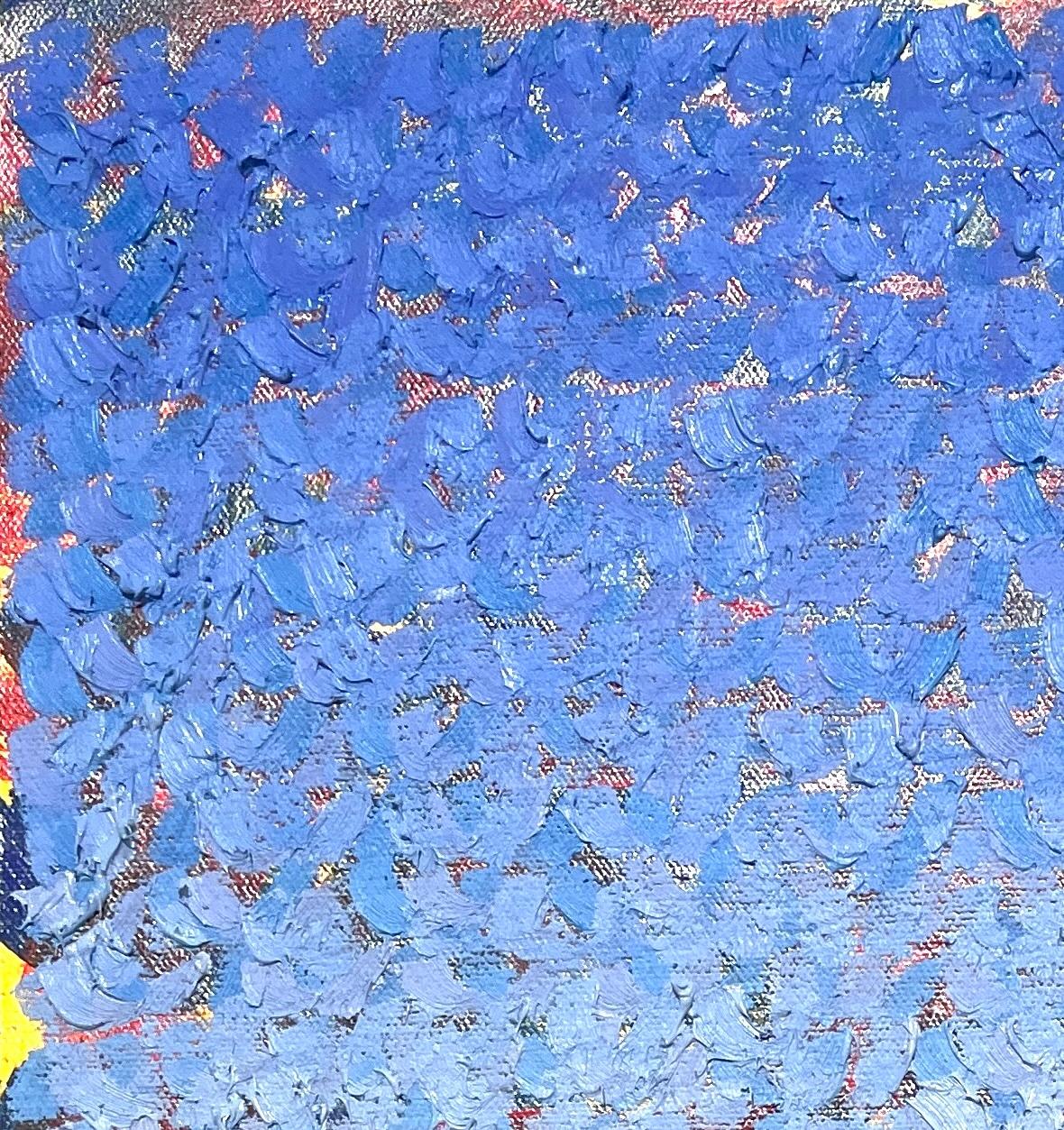 2025D: pittura puntinista ombreggiata e fortemente strutturata in blu con fondo multicolore - Painting Astratto di Keith Breitfeller