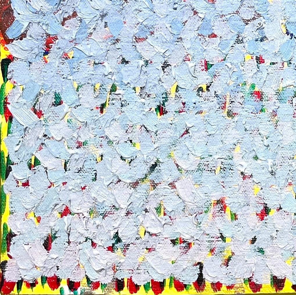 2025D: pittura puntinista ombreggiata e fortemente strutturata in blu con fondo multicolore - Abstract Painting Blu di Keith Breitfeller