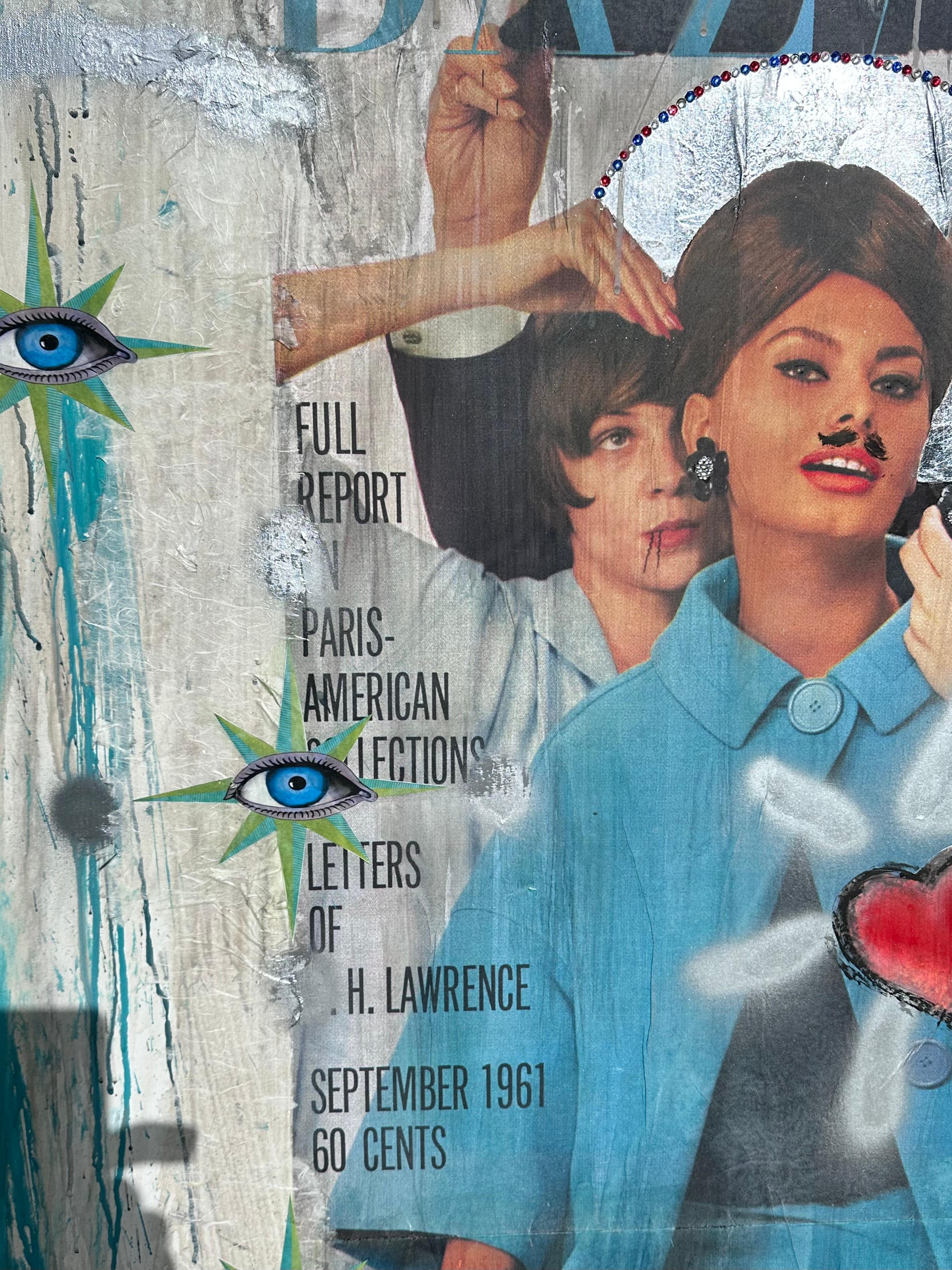 Che Bazaaro 2025
Técnica mixta sobre lienzo de lino, collage, pintura acrílica, cristales.
Las experiencias de Keith Carrington le han llevado a expresar su talento a través de los medios fluidos y exigentes de la acuarela y la tinta.  A lo largo de