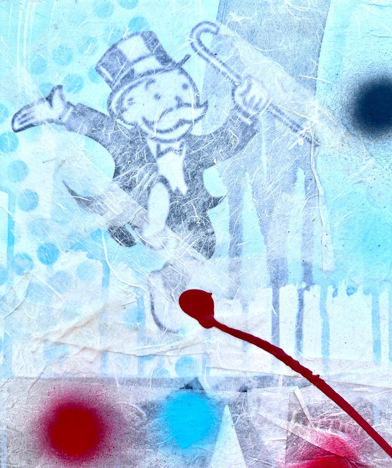  Dovima AKA Los Príncipes de Hielo - 2025
Técnica mixta sobre lienzo de lino, collage, pintura acrílica, cristales.
Las experiencias de Keith Carrington le han llevado a expresar su talento a través de los medios fluidos y exigentes de la acuarela y