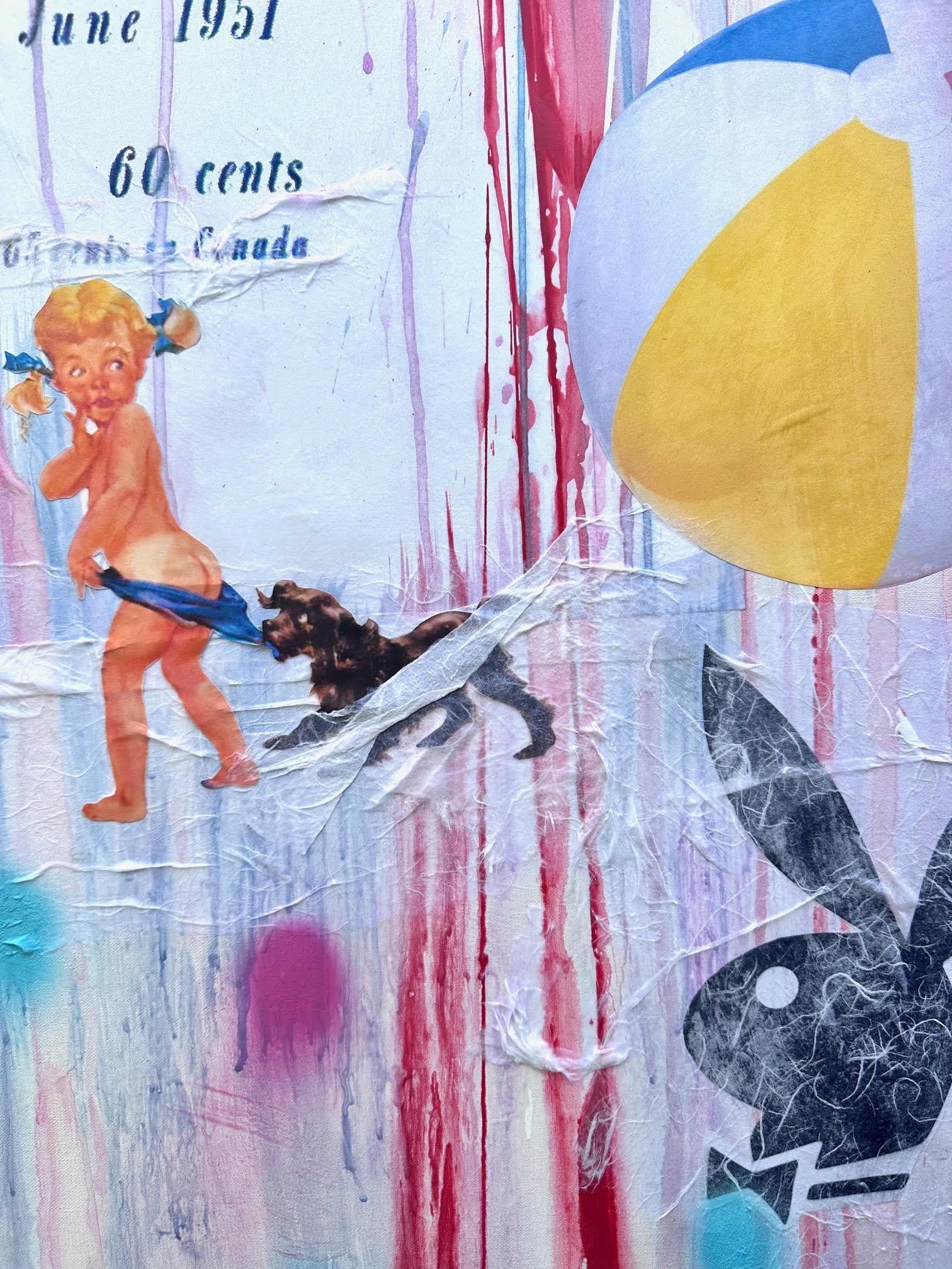 The Beach Ball Mixed Media On Linen For Sale 4