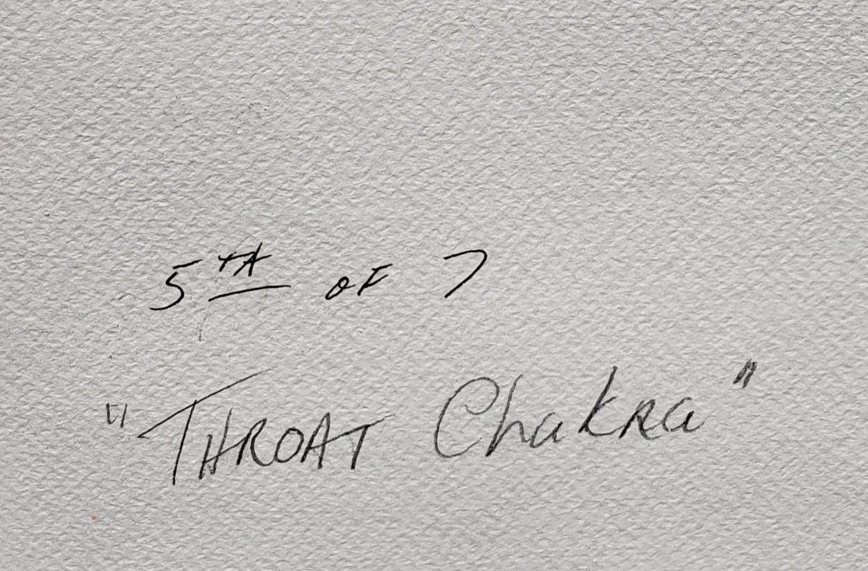 Throat Chakra #5 Blaues Herz
Mixed Media Archivierungspapier.
Keith Carringtons Erfahrungen haben ihn dazu gebracht, seine Talente mit den flüssigen und anspruchsvollen Medien Aquarell und Tinte auszudrücken.  Er hat seine Fähigkeiten verfeinert,