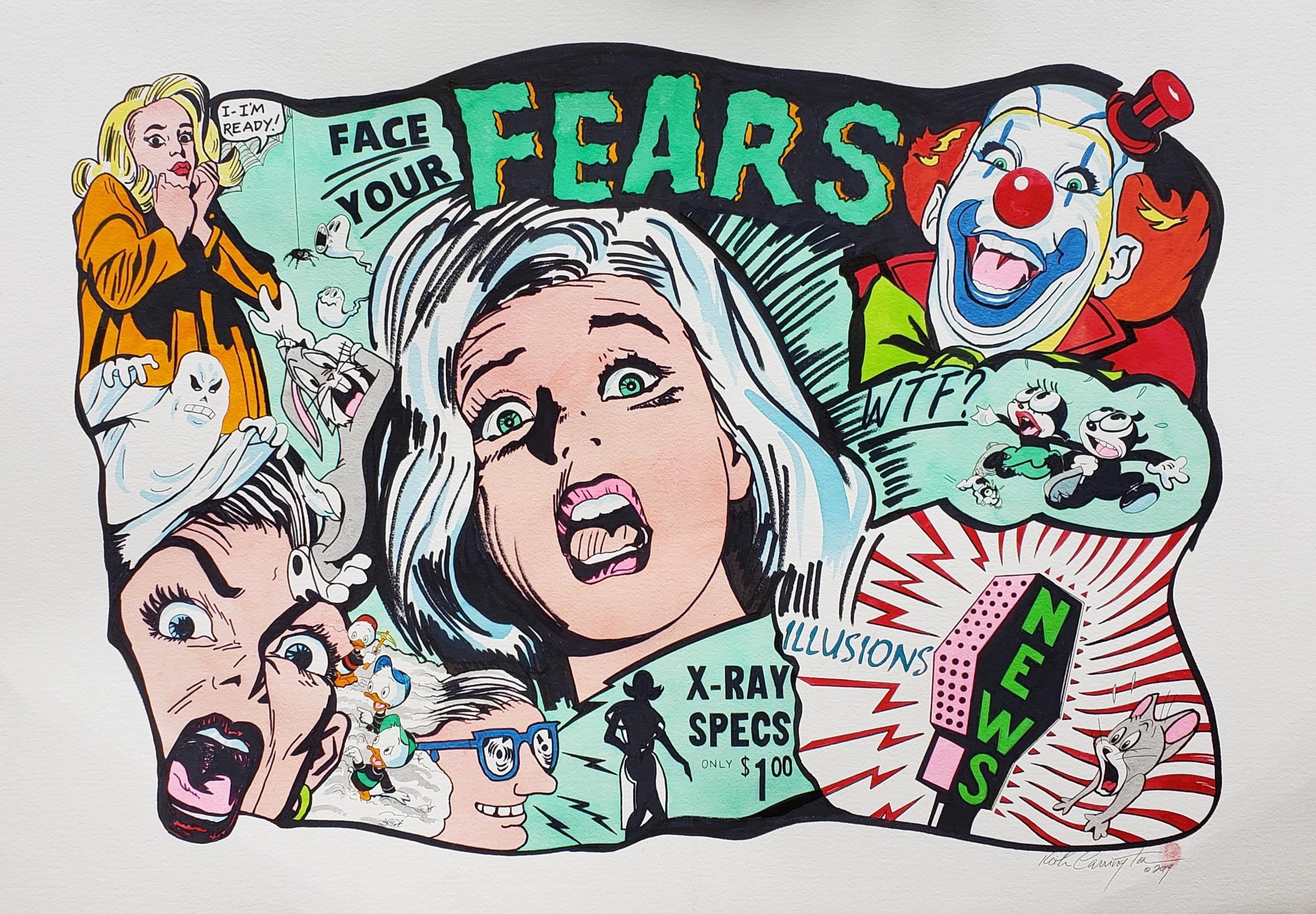 Keith Carrington Figurative Painting – Stell dich deinen Ängsten 
