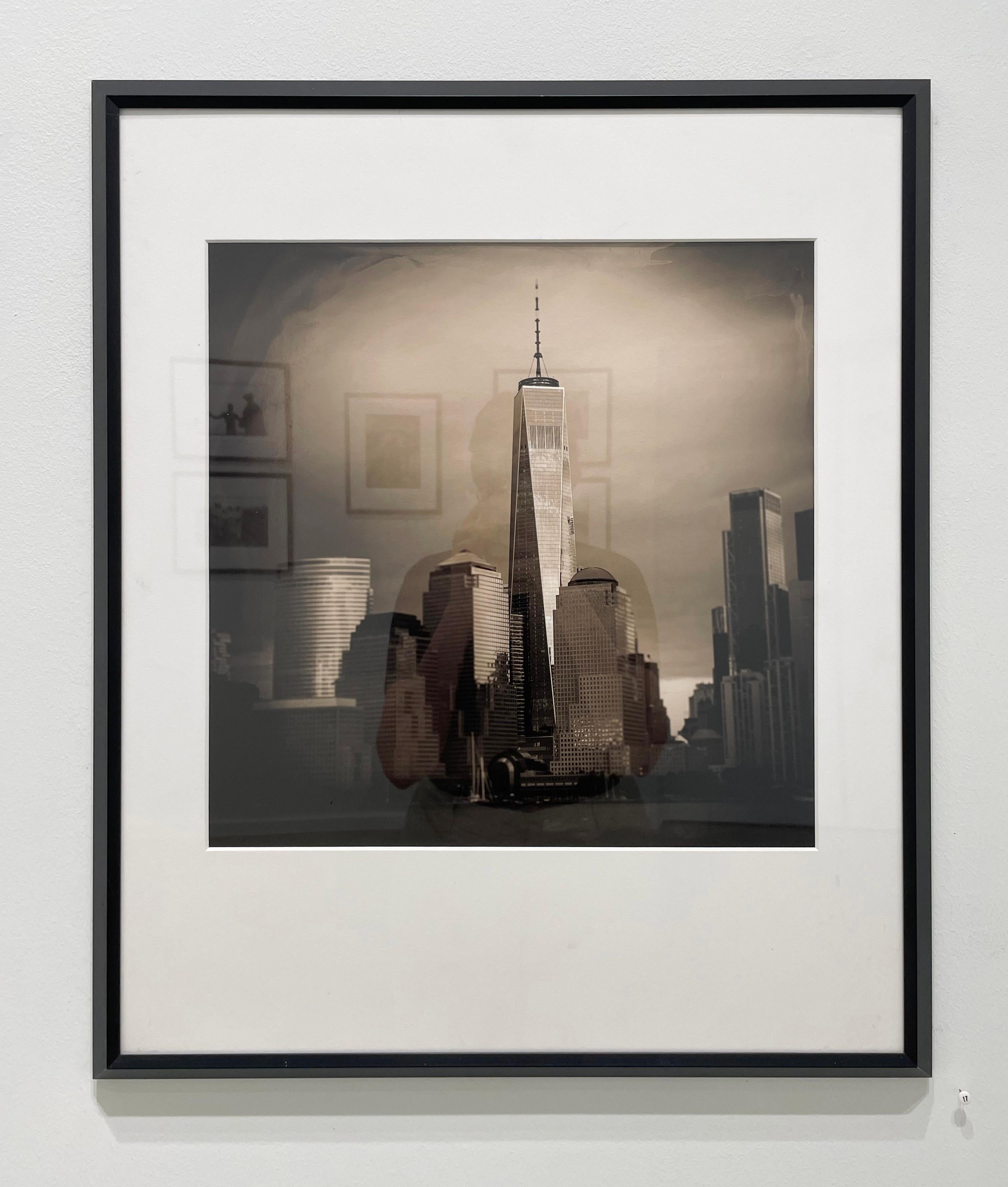 Skyline by Keith Carter is a sepia toned archival pigment print, featuring a section of buildings and skyscrapers in New York City. 

Image size: 16 x 16 in.
Paper size: 22 x 17 in.
Edition 2/25
Signed, titled, dated and numbered in black ink on