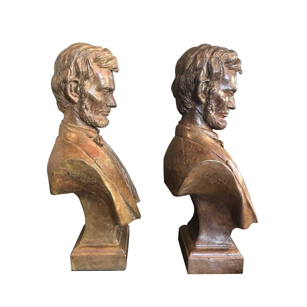 American artist Keith Christie known for his bronze sculptures, oil paintings, and limited-edition prints. This set of two bookends resemble the 15th president of the United States. handmade/sculptured these bookends are in pristine condition.
  
