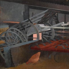 The Implement Shed - 20th Century Modern British Farmyard Chicken Painting