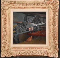 The Implement Shed - 20th Century Modern British Farmyard Chicken Painting