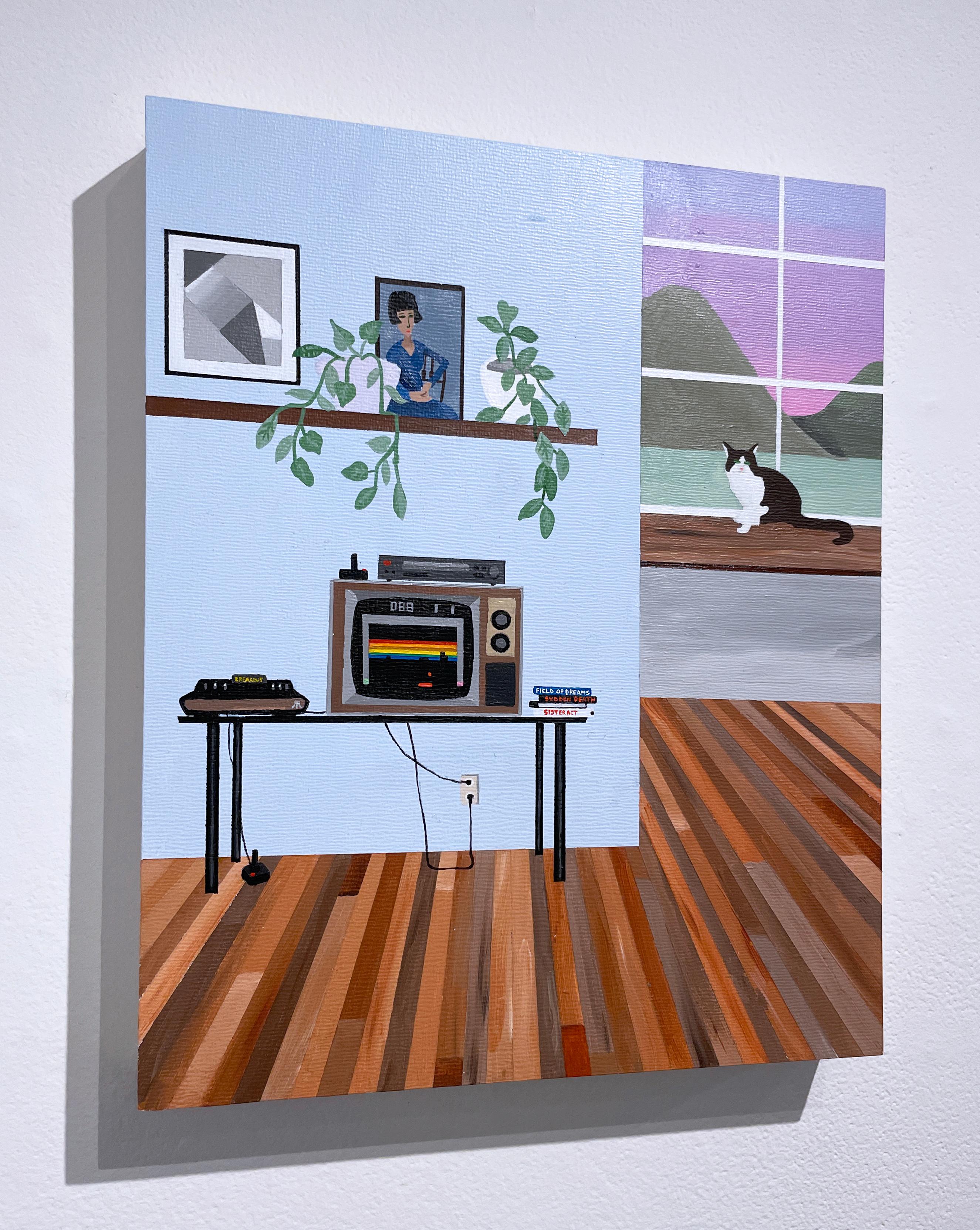 Field of Dreams von Keith Garcia, Interieurgemälde auf Tafel mit Katze im Angebot 3