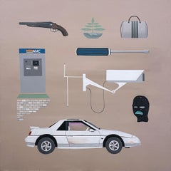 Spree on Fire, 2018, Pontiac Fiero, sac Gucci, appareil photo, masque de ski, atm, brun clair