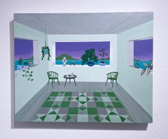 Still Room (2023) di Keith Garcia, Pittura d'interni con vista sul paesaggio