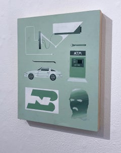 Vermont Part 1, 2018, Supra, car, crowbar, ski mask, narrative art, mint green